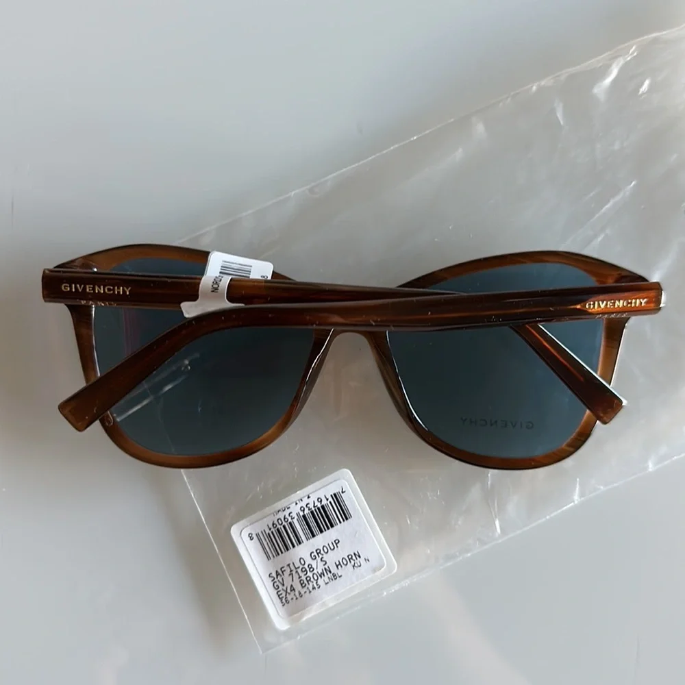 Givenchy Gradient Brown Horn Cat Eye Sunglasses with Blue Lenses 56mm NEW